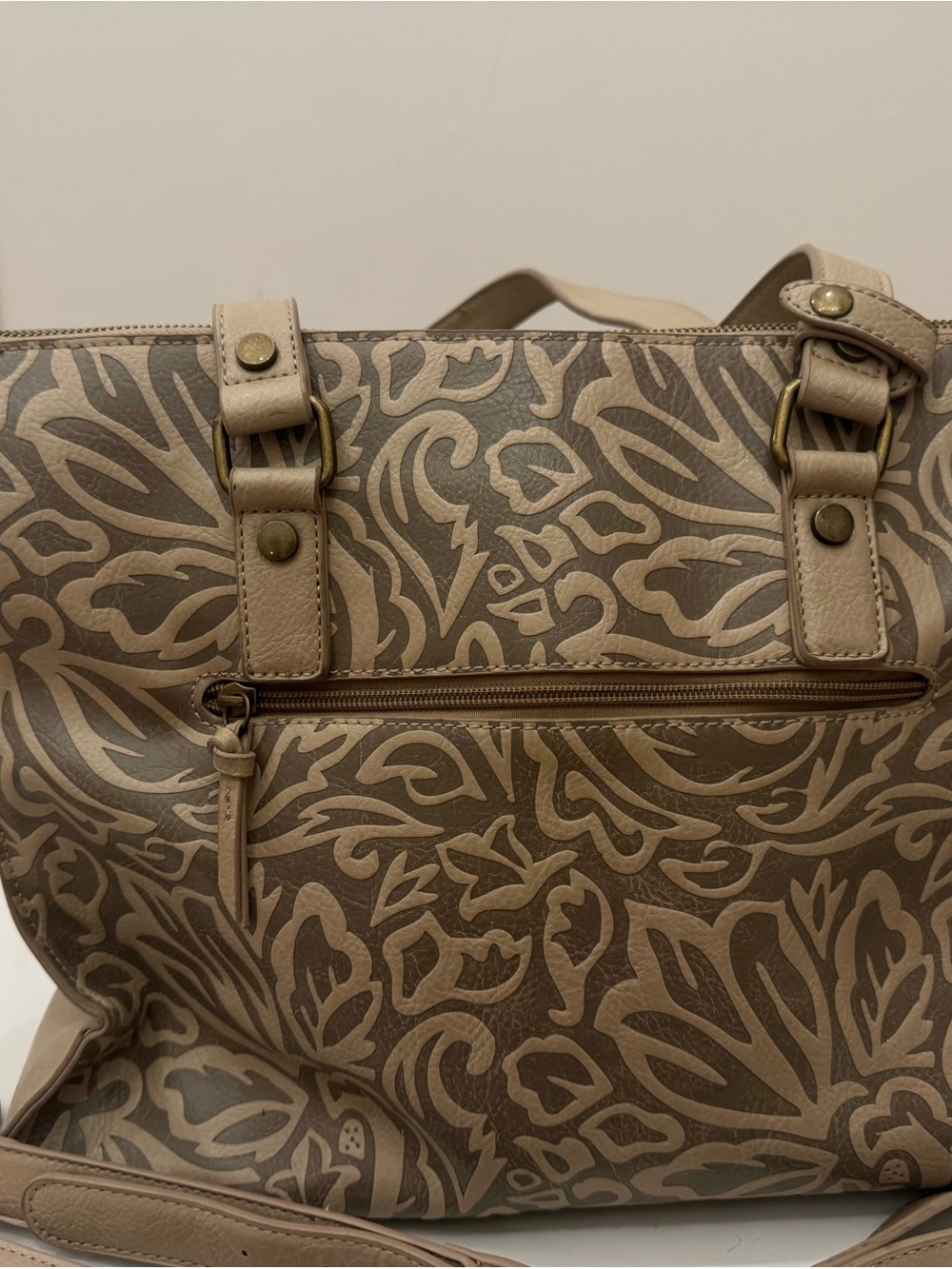 Simply Noelle Taupe Floral-Embossed Work Tote